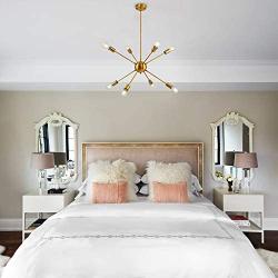 Mid Century Modern Sputnik Chandeliers 8 Light Gold Bronze Industrial Ceiling Light Fixture Electroplated Pendant Lighting for Dining Room Kitchen Island Living Room Bedroom Coffee Shop