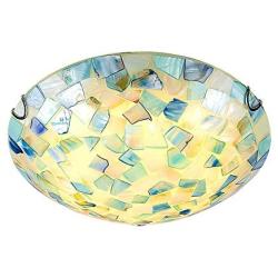 VinDeng Glass Blue Ceiling light Flush mount, E26 2-lights Tiffany style Ceiling lamp With Shell Decor Mediterranean Round Light fixture For Bedroom Dining room Restaurant-30CM