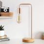 Rose Gold Table Lamp - Industrial Nightstand Lamp, Modern Desk Lamp with Wood Base for Bedroom Living Room Guest Room Coffee Table Dressers