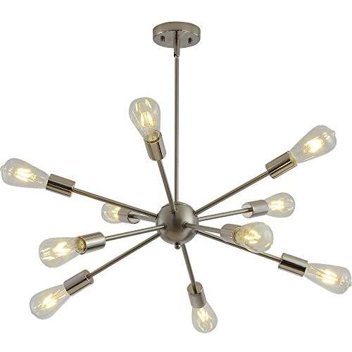 Modern Sputnik Chandelier 10 Light Brushed Nickel Finish Chandelier Mid Century Pendant Lighting Vintage Ceiling Lighting Fixture Kitchen Bathroom Dining Room Bedroom Hallway