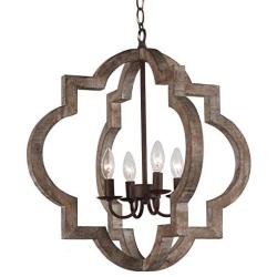 Vintage Retro Iron Wooden Chandelier 10360 Rustic Metal and Wood Ceiling Pendant Chandeliers Hanging Ceiling Mount Lamp Home Decor Light for Kitchen Island, Foyer, Dining Room, Bedroom, Living Room