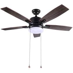 Ceiling Fan, 52-Inch Indoor/Outdoor Ceiling Fans, 5 Solid Wood Board Fan Blades, Quiet Reversible Motor, LED Light and Pull Chain Control, TACKLIFE CF01