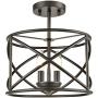 Industrial Metal Drum Black Semi-Flush Mount Ceiling Light for Dining Room, Kitchen, Hallway, Entry, Foyer, Living Room,2-Light
