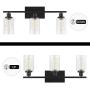 Vanity Light Fixtures ,3-Lights Farmhouse Wall Lighting Indoor Light Fixture, Modern Industrial Wall Sconce with Clear Glass Shade and Metal Base for Bedroom Living Room
