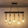 Unitary Brand Rustic Black Metal and Wood Body Cage Shades Dining Room Multi Pendant Lighting with 5 E26 Bulb Sockets 200W Painted Finish