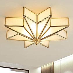 LITFAD Modern 4-Light LED Ceiling Lamp Beveled Frosted Glass Flush Mount Lighting Fixture Traditional Brass Star Close to Ceiling Light Decorative Pendant Light for Hotel Hall Bedroom Living Room