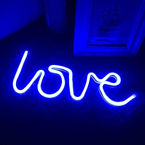 Ninboca Blue Love Neon Sign for Wall Decor Bedroom Art Decor Home Lighting, Child Kids Baby Creative Love Letter Evening Night Light,Blue Neon Lights Sign Battery and USB Cable Operated Power