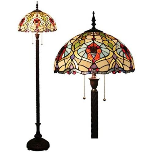 Tiffany Style Floor Lamps，Stained Glass Floor Lights, Width 16 Inch and High 63 Inch Reading Lamps for Living Room/Bedroom/Office, Zipper Switch，85V-265V (Design : 12)
