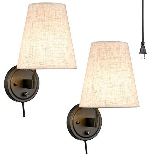 Bedroom Reading Plug-in Wall Lamp Fabric Shade Wall Sconces Light Set of 2