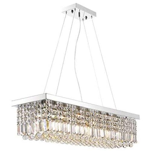 Siljoy Modern Rectangular Crystal Chandeliers Raindrop Rectangle Pendant Ceiling Light Fixture for Kitchen Island Dining Room L40'' x W10''x H10''