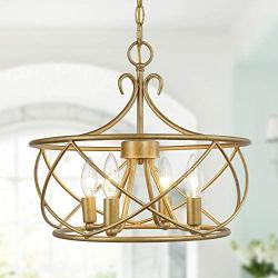 KSANA Antique Gold Chandelier, Modern Drum Light Fixture for Dining & Living Room, Bedroom, Foyer and Kitchen