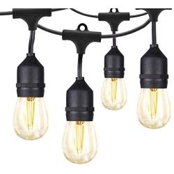 Banord LED Outdoor String Lights, 48FT Patio Lights with 2W Dimmable Edison Vintage Plastic Bulbs and Commercial Grade Weatherproof Strand - UL Listed Heavy-Duty Café Lights, Porch Market Lights