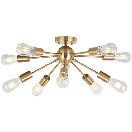 Modern Sputnik Chandelier Lighting 10 Lights Brushed Brass Semi Flush Mount Ceiling Light Gold Mid Century Pendant Lighting by BONLICHT Modern Sputnik Chandelier Lighting 10 Lights Brushed Brass Semi Flush Mount Ceiling Light Gold Mid Century Pendant Lighting by BONLICHT