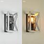 XIPUDA Industrial Wall Sconce Farmhouse Wall Lamp Flush Mount Wall Light Fixture Modern White-Brushed Metal Light for Hallway Foyer Bedroom Dining House