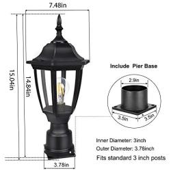 FUDESY Outdoor Post Light Pole Lantern Lighting Fixture with E26 Socket 3000K LED Edison Filament Bulb Included (Corded-Electric), Anti Corrosion Plastic Materials, Black, FDS2543B1