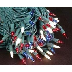 Holiday Pride Patriotic String Lights - Red White Blue Mini Lights with Green Wire - Indoor/Outdoor Use - UL Listed - Set of 100