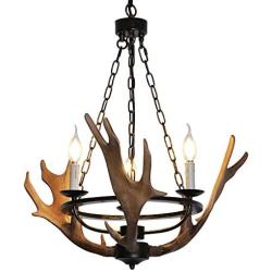 SDlighting Rustic Farmhouse Chandelier, 3 Light 23'' Diameter Resin Antler Ceiling Light Fixture for Kitchen Island Living Room Cafe Bar