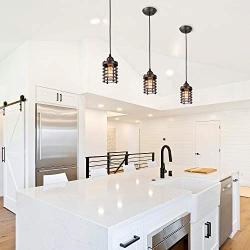LALUZ Pendant Lighting for Kitchen Island, Farmhouse Mini Cage Hanging Lamp for Dining Room,Bar, Brown Rust Finish