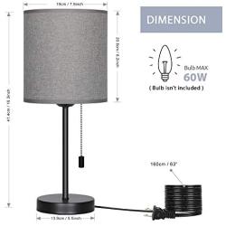 HAITRAL Bedside Table Lamp - Minimalist Desk Lamp with Fabric Shade and Pull Chain Switch Simple Modern Nightstand Lamp for Living Room, College Dorm, Bedroom - Grey (HT-TH103-15)