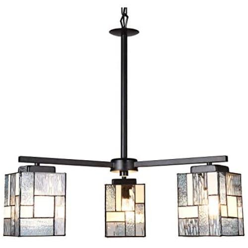 Artzone 3-Light Chandelier Tiffany Style Dining Table Light Black Finishing Dining Room Chandelier Hanging Pendant Lighting Adjustable Kitchen Light Fixtures