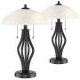 Heather Modern Accent Table Lamps Set of 2 with USB Port and AC Power Outlet in Base Dark Metal Base Glass Dome Shade for Living Room Bedroom Bedside Office - 360 Lighting