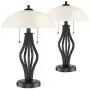 Heather Modern Accent Table Lamps Set of 2 with USB Port and AC Power Outlet in Base Dark Metal Base Glass Dome Shade for Living Room Bedroom Bedside Office - 360 Lighting