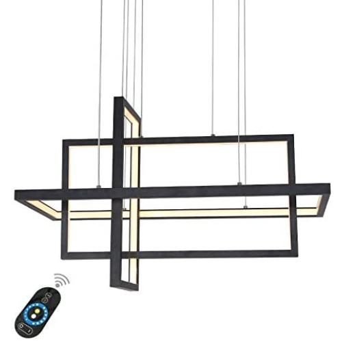 LightInTheBox Contemporary Chandelier Modern LED Chandelier Remote Control Pendant Lighting Square Pendant Light Fixture Dimmable Pendant Light Black Metal for Living Room Dinning Room Bedroom