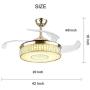 Retractable Fan Ceiling Light, SAM 42 Inch Chandelier Fan Light with Remote 3 Color LED 3 Speed Ceiling Fan Light Kits for Indoor Living Dining Room Bedroom (Rose Gold)