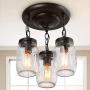 LALUZ Flush Mount Light Fixture, Mason Jar Lights for Kitchen, Dining Room, Oil Rubbed Bronze, L11.8'' × W11.8'' ×H13”
