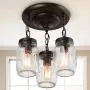 LALUZ Flush Mount Light Fixture, Mason Jar Lights for Kitchen, Dining Room, Oil Rubbed Bronze, L11.8'' × W11.8'' ×H13”