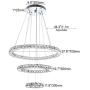 Crystal Chandelier, 27.5'' x 19.6'' x 11.8'' Dining Room Living Room Modern LED Ceiling Pendant Light Contemporary 3 Rings Adjustable Stainless Steel Lighting Fixtures (3r Cool White)