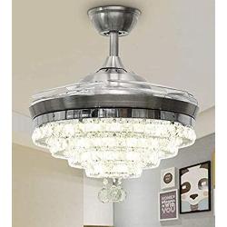 Sweety House 42''Luxury Crystal Ceiling Fan Chandelier with Remote Control LED Lights and Three-Speed Stealth Fan Blade Silent Motor Lighting Chandelier (42 inches-Style 1) (42''Crystal)