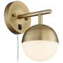Luna Mid Century Modern Wall Lamp Antique Brass Plug-in Light Fixture Frosted Glass Globe Shade for Bedroom Bedside Living Room Reading - 360 Lighting Luna Mid Century Modern Wall Lamp Antique Brass Plug-in Light Fixture Frosted Glass Globe Shade for Bedroom Bedside Living Room Reading - 360 Lighting