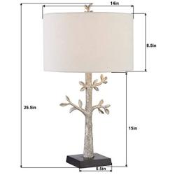 Maxax Table Lamps Set of 2 Nightstand Lamp with Leaf Detailed Body & Oatmeal Fabric Shade for Living Room and Bedroom