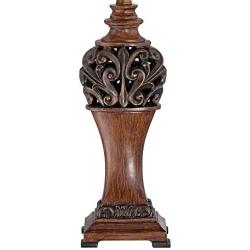 Exeter Traditional Table Lamps Set of 2 Carved Leaf Bronze Wood Rectangular Crimson Red Shade for Living Room Bedroom Bedside Nightstand Office Family - Regency Hill