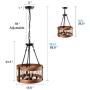 Anmytek 5 Lights Round Wooden Rustic Chandelier, Farmhouse Pendant Light Fixture for Kitchen Island Dining Room, C0087