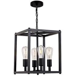 Sivilynus 4 Lights Chandeliers Black Foyer Lighting Farmhouse Pendant Light Fixture Industrial Style Lighting Mid Century Ceiling Light Fixture for Entryway,Hallway and Dining Room Foyer