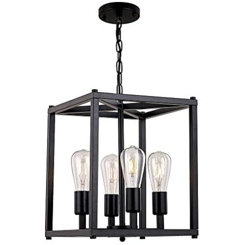 Sivilynus 4 Lights Chandeliers Black Foyer Lighting Farmhouse Pendant Light Fixture Industrial Style Lighting Mid Century Ceiling Light Fixture for Entryway,Hallway and Dining Room Foyer