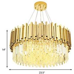 BAYCHEER Crystal Chandelier Round Hanging Lamps 8 Lights Pendant Light Fixture Elegant Ceiling Light Fixture for Dinner Room, Bathroom Bedroom 23.5inch in Brass