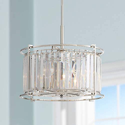 Audrey Polished Nickel Pendant Chandelier 18'' Wide Modern Clear Crystal Drum Shade 4-Light Fixture for Dining Room House Foyer Kitchen Island Entryway Bedroom - Possini Euro Design