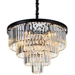 TFCFL 23.6'' Crystal Chandelier, 9 Lights Modern Contemporary Pendant Ceiling Light Fixture 4-Tier for Dining Room Living Room Bedroom Girls Room Kitchen Island (Black)