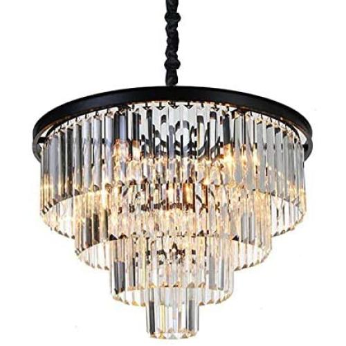 TFCFL 23.6'' Crystal Chandelier, 9 Lights Modern Contemporary Pendant Ceiling Light Fixture 4-Tier for Dining Room Living Room Bedroom Girls Room Kitchen Island (Black)