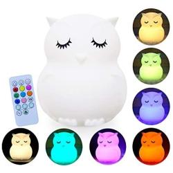 Silicone LED Night Lights for Bedrooms Cute Animal Night Light for Kids with Remote and Touch Sensor Portable Warm White Light & Color Changing RGB Lamps for Baby Girl Baby boy Gifts (Sleeping owl)