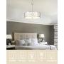 VICNIE 18'' 3-Light Drum Chandelier, Modern Pendant Ceiling Light, Adjustable Height, Brushed Nickel Finish, Acrylic & Glass Shade for Dining Room Kitchen Island