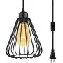Industrial Plug in Pendant Light E26 Vintage Hanging Cage Pendant Lighting, Black Cage Pendant Light Fixture with On/Off Switch, Farmhouse Hanging Pendant Lights for Kitchen Dining Room Living Room