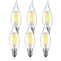 AMDTU 4000k LED Chandelier Light Bulbs Dimmable E12 Daylight White 5.5w 60Watt Equivalent Cool White for Dining Room,Kitchen 6pack