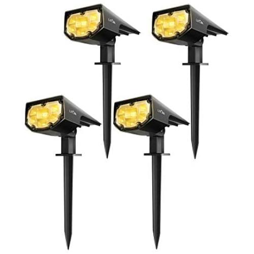 LITOM 12 LED Solar Landscape Spotlights, IP67 Waterproof Solar Powered Wall Lights 2-in-1 Wireless Outdoor Solar Landscaping Lights for Yard Garden Driveway Porch Walkway Pool Patio 4 Pack Warm White