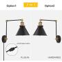 Plug in Wall Sconce Swing Arm Modern Wall Lamp 2 Pack, Matte Black and Brass Finish, Wall Mounted Adjustable Light Fixture for Bedside, Living Room, Bathroom, Home Decor Plug in Wall Sconce Swing Arm Modern Wall Lamp 2 Pack, Matte Black and Brass Finish, Wall Mounted Adjustable Light Fixture for Bedside, Living Room, Bathroom, Home Decor