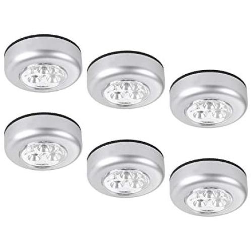 Elikeable LT 6 Pack 3 LED Battery-Powered Wireless Night Light Stick Tap Touch Lamp Stick-on Push Light for Closets, Cabinets, Counters, or Utility Rooms,Cordless Touch Light (Silver)