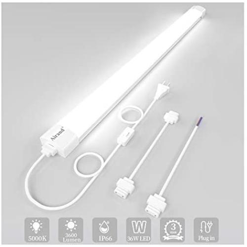 Utility LED Shop Light fixture with Plug, Airand 36W 3600lm Bright White LED Tube Light Ceiling Light for Kitchen, Bedroom, Bathroom, Corded Electric with ON/Off Switch, Linkable, Waterproof IP66, 4FT Utility LED Shop Light fixture with Plug, Airand 36W 3600lm Bright White LED Tube Light Ceiling Light for Kitchen, Bedroom, Bathroom, Corded Electric with ON/Off Switch, Linkable, Waterproof IP66, 4FT